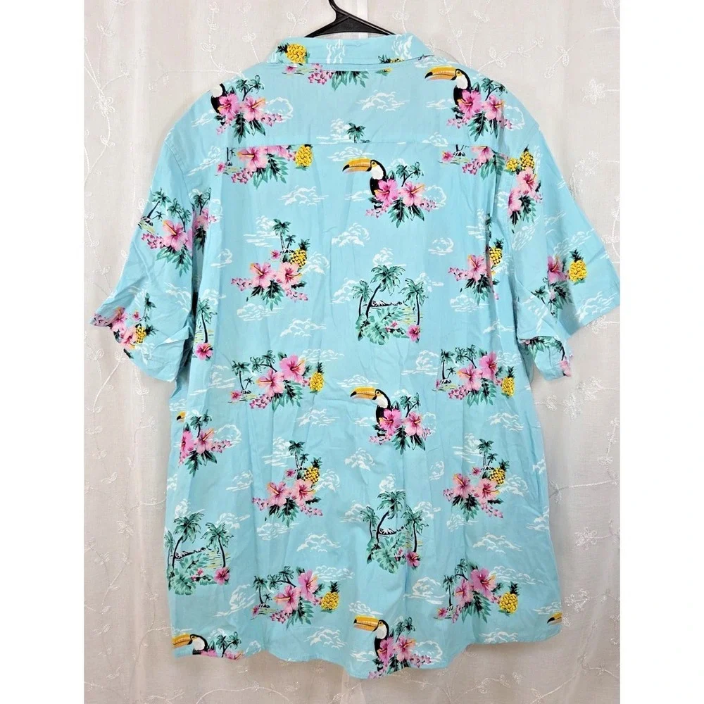 Ron Jon Surf Shop Teal Blue Hawaiian Shirt Tropical Toucan NWT - Picture 2 of 8
